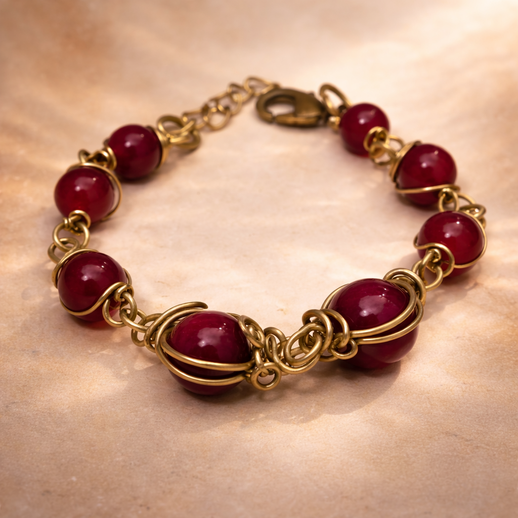 Bransoletka z naturalnym karneolem w oprawie w kolorze złota